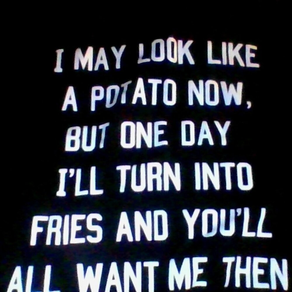 black size small tee 95 percent cotton tee. says I may look like a pot now but..